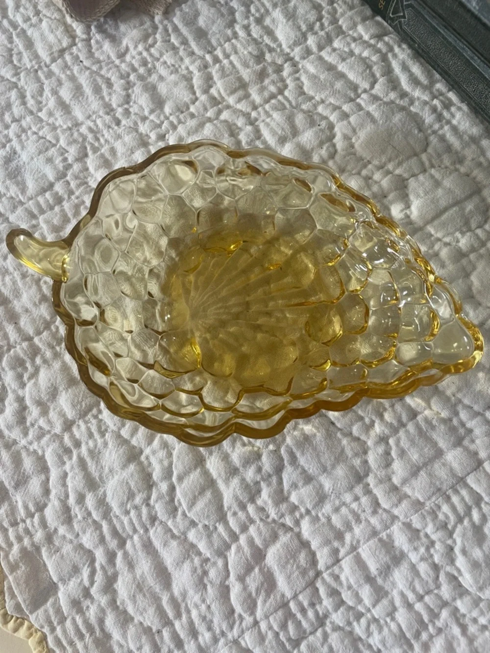 Amber Glass Dish - vintage anchor hocking grapes cluster